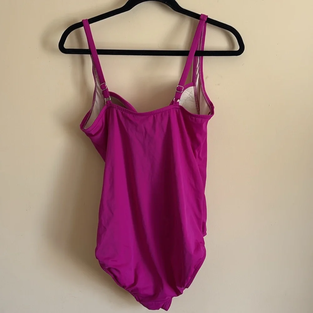 Swim Solutions Shirred Tummy-Control One-Piece in Hot Pink/Fuchsia Size 14 - Picture 6 of 7